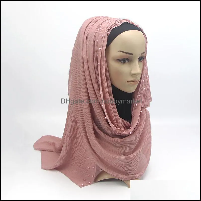 New Pearl Scarves big size crumple bubble chiffon solid crinkled shawls pleat headband hijab muslim wraps scarves/scarf