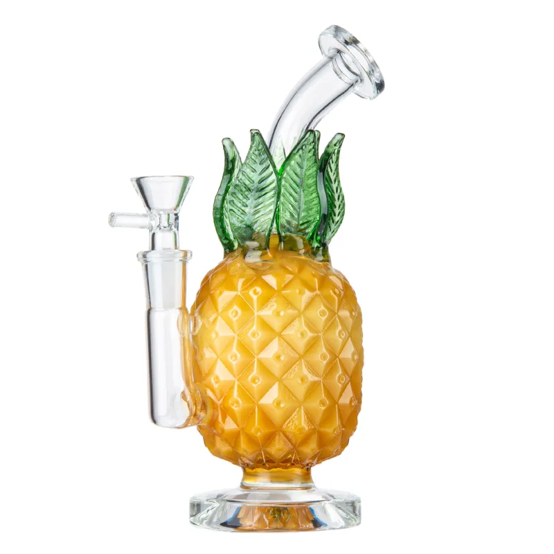 Pineapple Yellow Bongs HookahsシャワーヘッドPerc heady Glassユニークなボンホーカーリサイクルター水パイプバブラー喫煙パイプDABオイルリグ5mmのボウル付き5mmの厚いワックスリグ