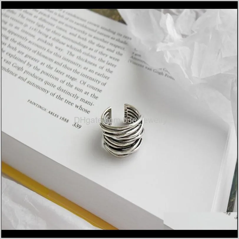 authentic 925 sterling silver multilayer wrap open rings for women new vintage female adjustable statement ring