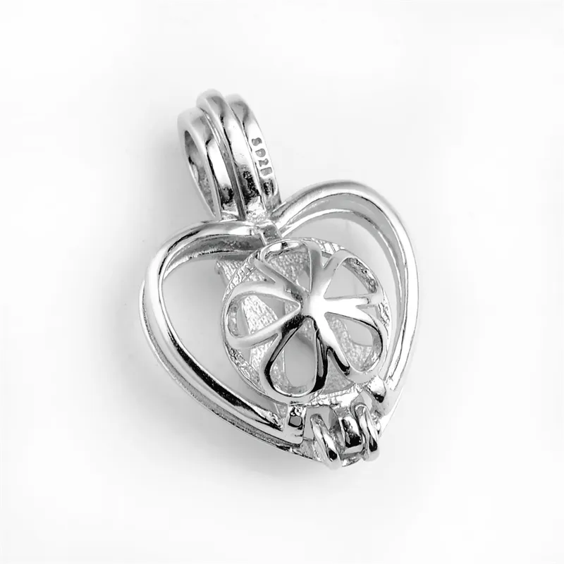 HOPEARL Jewelry Kissing Lover Lockets Pendants Wish Pearl Cage 925 Sterling Silver 3 Pieces266h