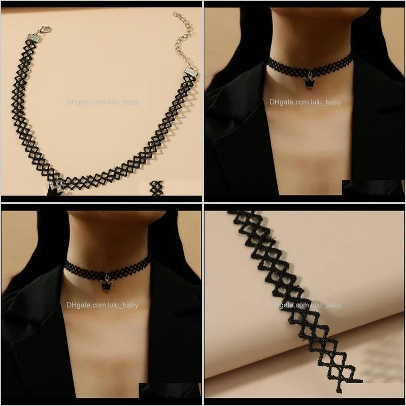 NEW Fashion Gothic Victorian Tassel Tattoo Choker Necklace Lace Pendant Black Crown Collar Vintage Women Wedding Jewelry