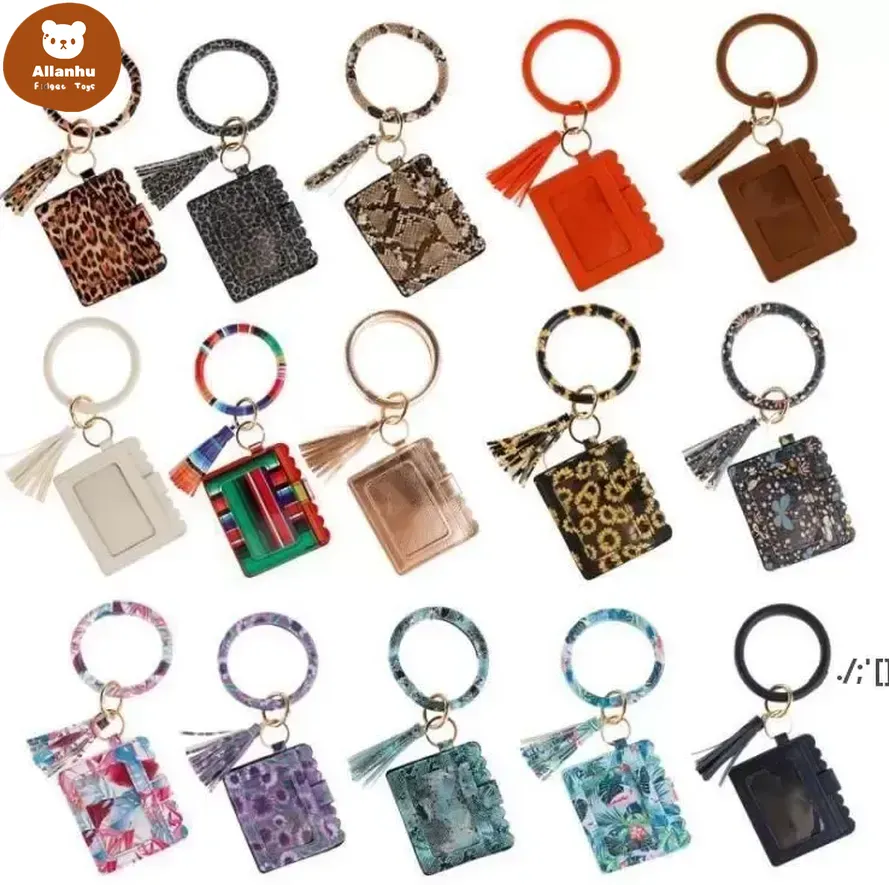 Designer Sac Portefeuille Imprimé Léopard Bracelet En Cuir Porte-clés Carte De Crédit Portefeuille Bracelet Glands Porte-clés Sac À Main Lady Accessoires wjy591