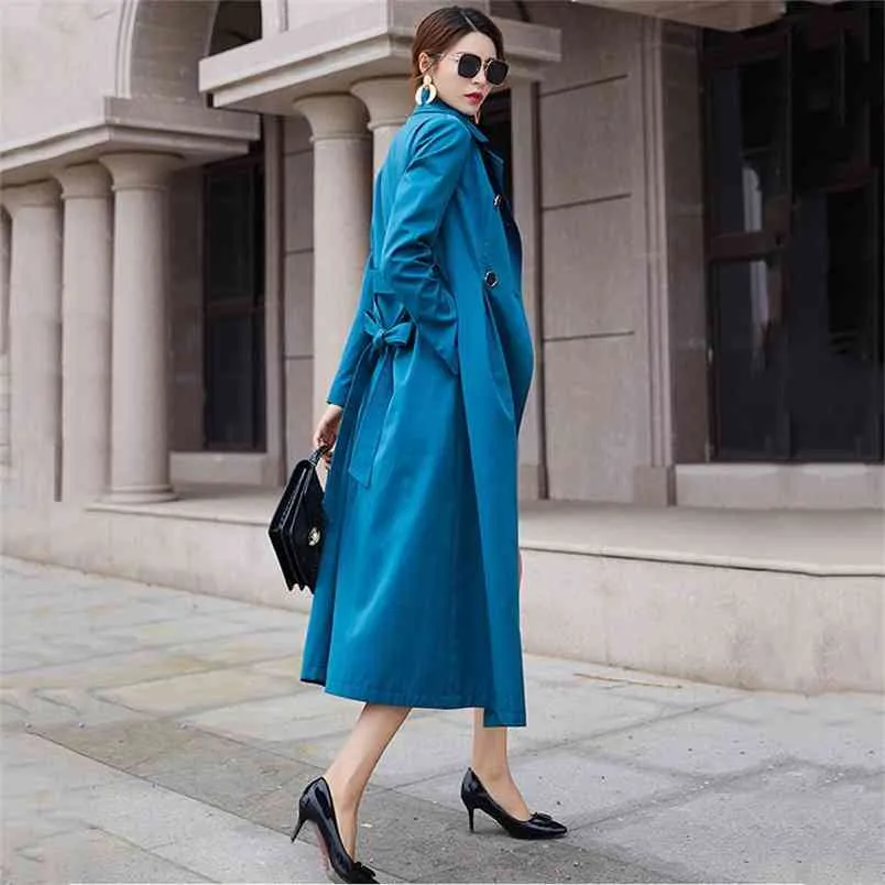 Spring Autumn Women Raincoats Elegant Buttons Vintage Windbreaker Double Breasted Ladies Office Long Trench Coats 210914