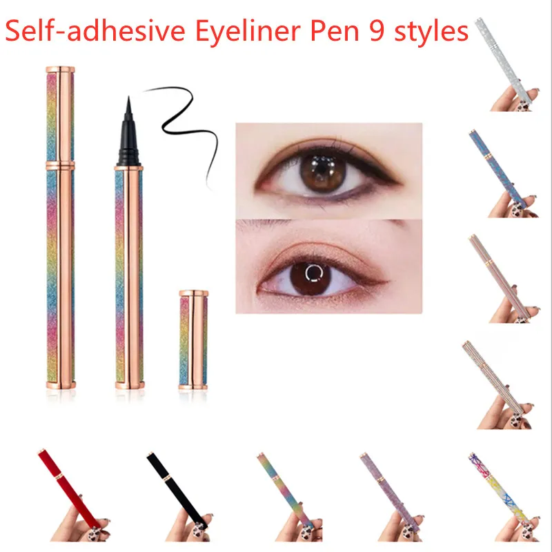 Makeup 9 styles Self-adhesive Eyeliner Pen Glue-free Magnetic-free for False Eyelashes Waterproof Eye Liner Pencil Top Quality