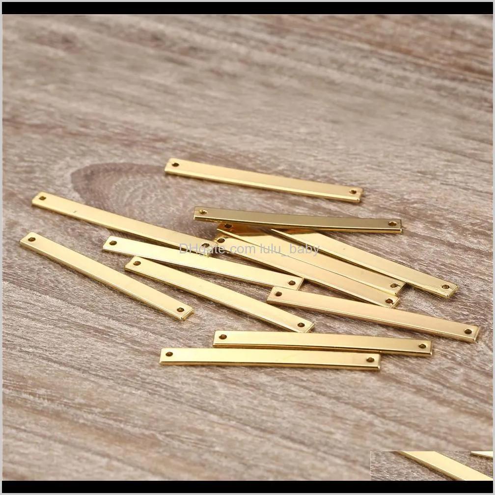 100pcs/lot 40*4mm small sticks with two holes simple blank bar connectors charm for necklaces long strip pendant for diy