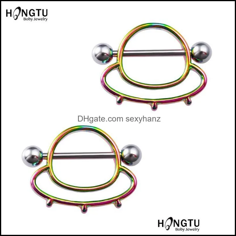 Other HONGTU 2Pc Unique UFO Nipple Rings Stainless Steel Breast Body Jewelry Alien Shield Cover Bar Adult Sexy Toy Piercing 14G