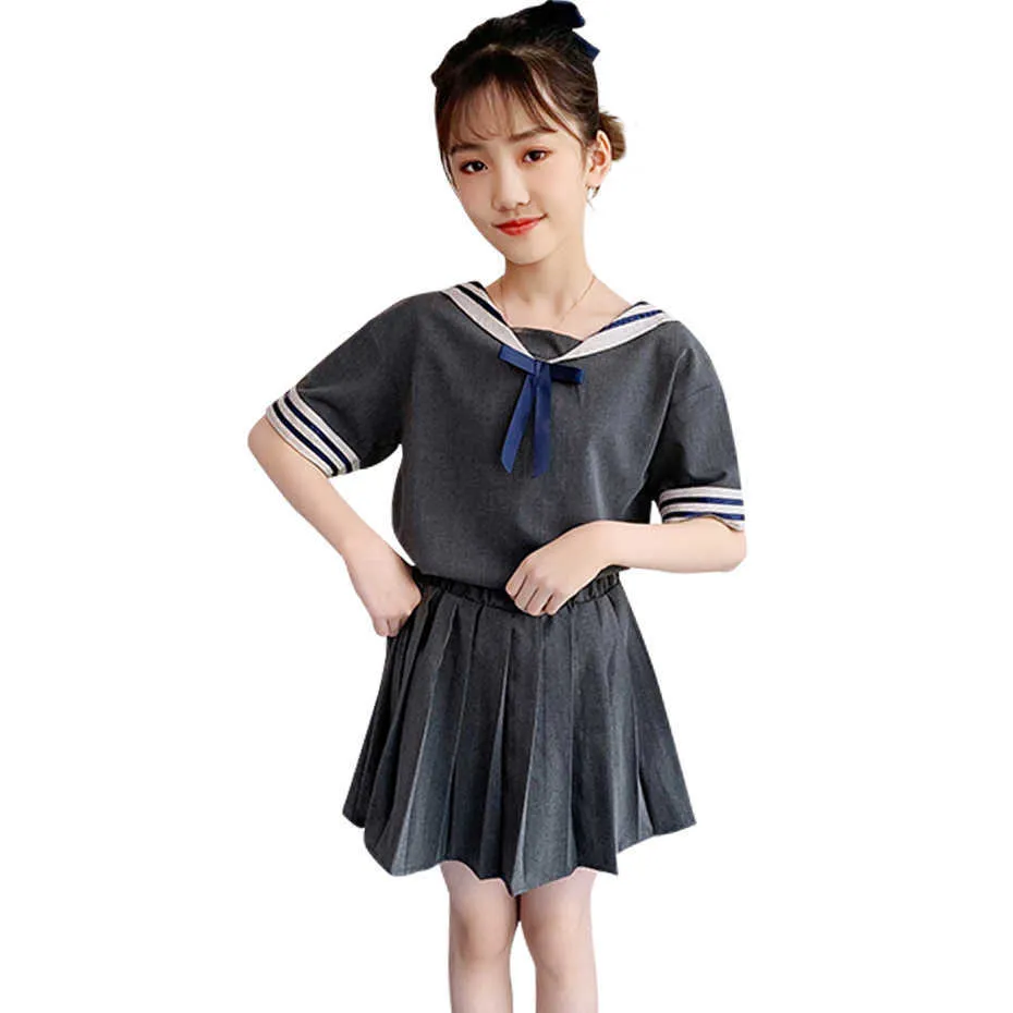 여자 옷 패치 워크 십대 의류 Tshirt + 치마 소녀 여름 어린이 정장 6 8 10 12 14 210528
