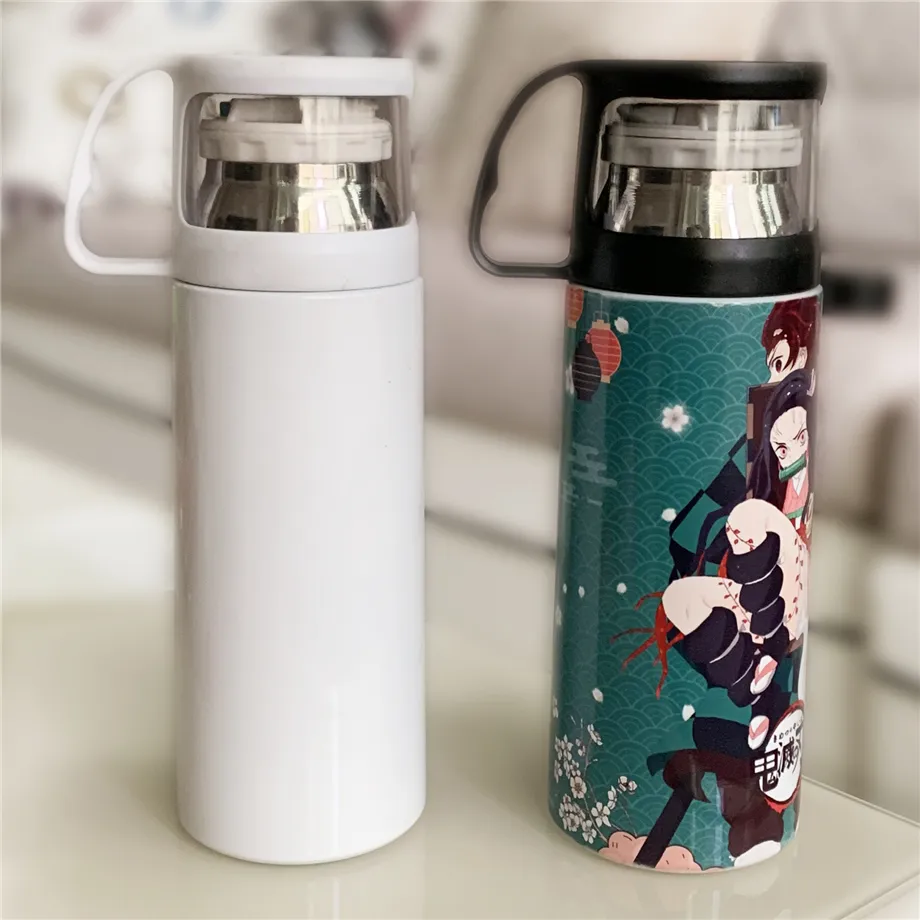 Sublimation White Straight Mug With Cup Lid 17oz/500ml 12oz/350ml Slim Bottle Travel Tumbler Skinny 18/8 Stainless Steel Insulated Vacuum 2-Wall Glass BPA-free