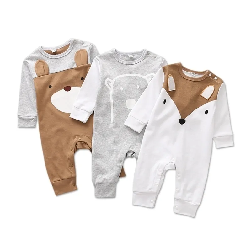 Newborn Romper для мальчиков для мальчиков Girls Rompers Playsuits Хлопок с длинным рукавом животных детская одежда детская пижама нижнее белье 210317