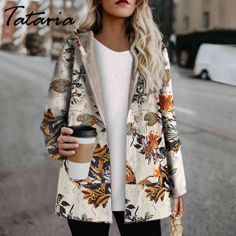 Tataria veste d'hiver pour femmes sweats à capuche imprimer Parka femmes manteau femme velours épaissir 210514