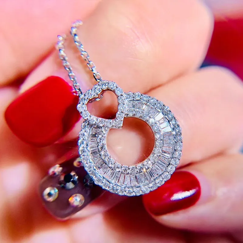 Serce 100% 925 Sterling Silver Lab Diament Wisiorek CZ Zaręczyny Wąż Wesele Naszyjniki Dla Kobiet Biżuteria Party Bridal