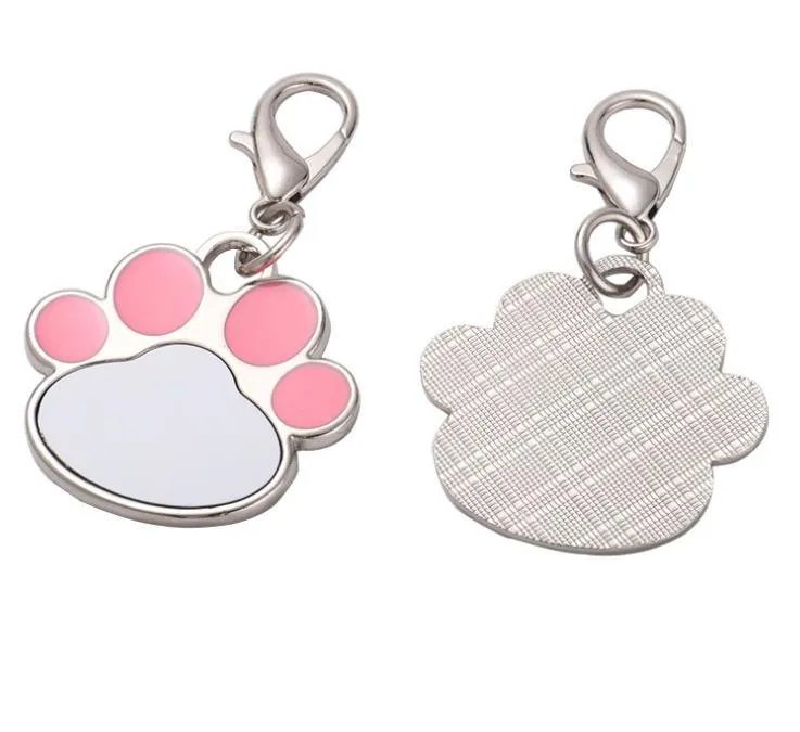 Sublimation Dog Paw Keychain Favor Metal DIY Photo Keyring Cute Pet Footprint Hanging Pendant Christmas Gift for Kid SN6326