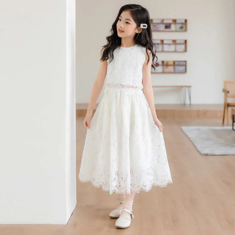 Girls' Lace Top Skirt Set Elegant White Outfit for Teenagers, Shop Now!