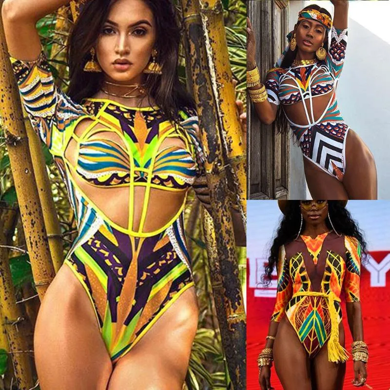 Kobiety Stroje kąpielowe 2021 One Piece Swimsuit Sexy Boho Drukowane Kobiety Kostium Kąpielowy Plaża Monokini Kobieta Maillot de Bain