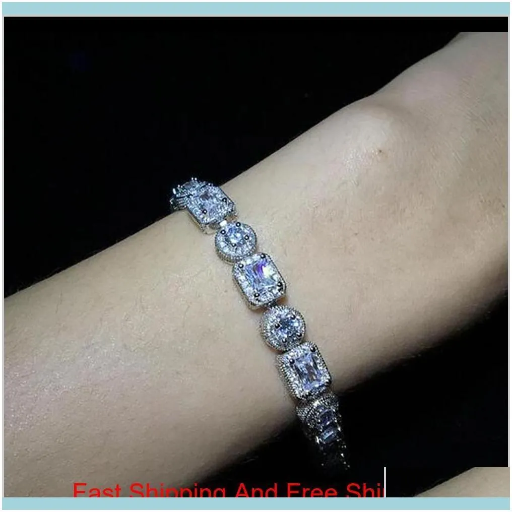 Men Square Round Mixed Diamonds Bracelet Bling Tenns Bracelet Gold Silver 8