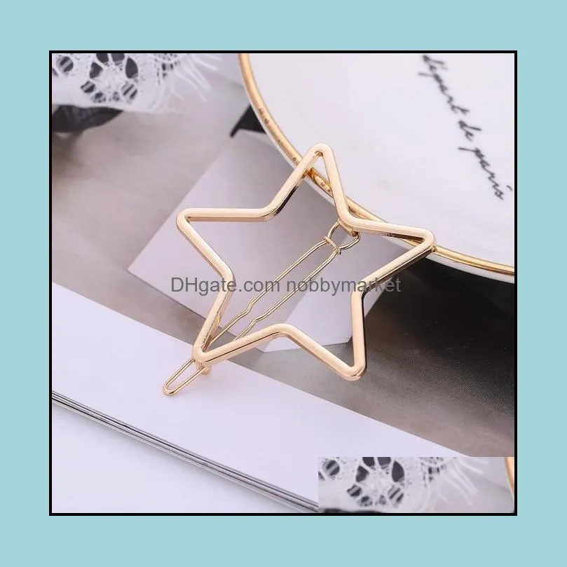 Hollow Star Hair Clip Clamps Girls /Ladies Gold Silver Star Shape Geometric Metal Hairpin Hair Clip