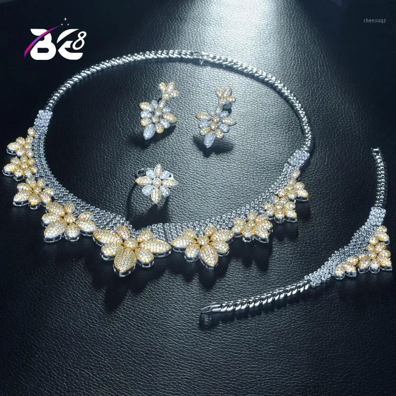 Örhängen halsband vara 8 mode 2 toner afrikanska smycken uppsättning för kvinnor Zirconia dekorerade Dubai bröllopsmycken uppsättningar bruddräkt S314