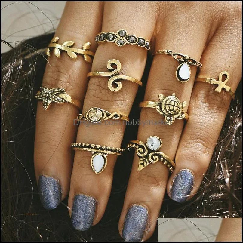 10pcs/Set Gold Color Flower Midi Rings Sets for Women Silver Color Boho Beach Vintage Turkish Punk Elephant finger Knuckle Ring