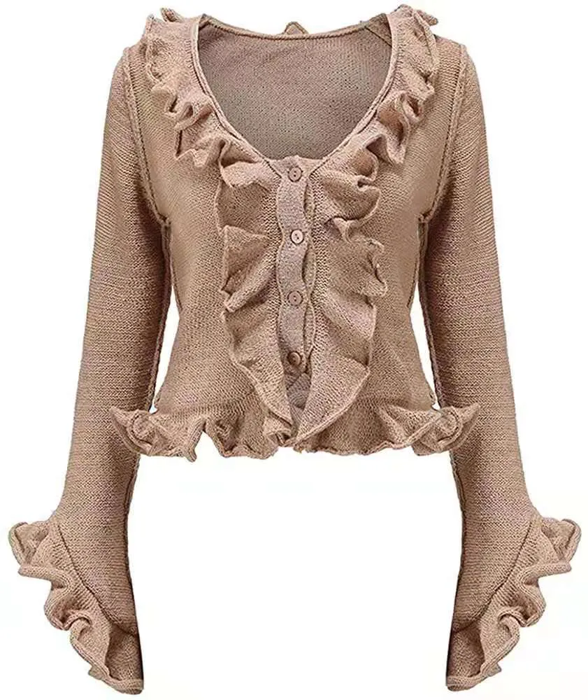 Damski Klasyczny 3/4 Tuleja Otwarta Knit Przód Cropped Bolero Cardigan