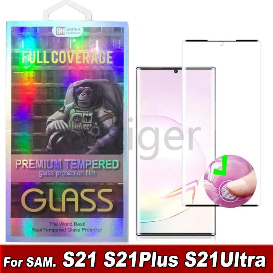 3D Curved Gehard Glass Phone Screen Protector voor Samsung Galaxy S21 S20 Note20 plus ultra S10 S8 S9 Glazen in de detailhandel