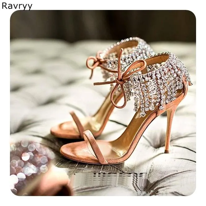 Enkel kristallen schoenen 2021 zomer vrouw sandalen bling strass decor cover hak sexy pumps dunne vrouwelijke hoge hakken