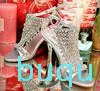 Designer- Fest Evening Ladies Brud Silvery Wedding Shoes Crystal Stones High Heel Dress Shoes