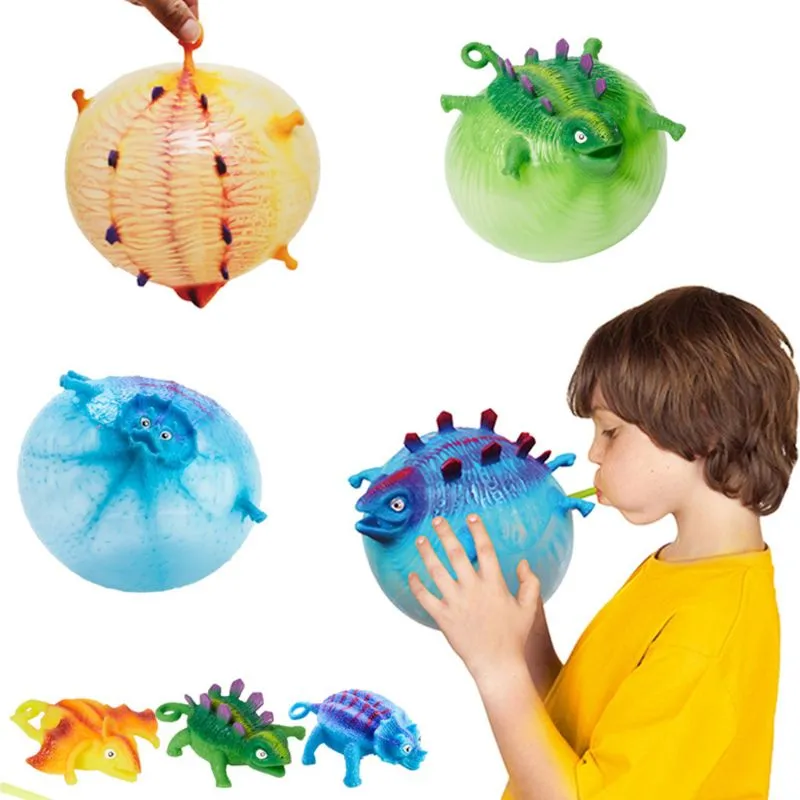 Crianças Engraçados Blowing Animais Infláveis ​​Dinossauro Balões Novidade Brinquedos Ansiedade Stress Stress Esprema Presente de Esfera