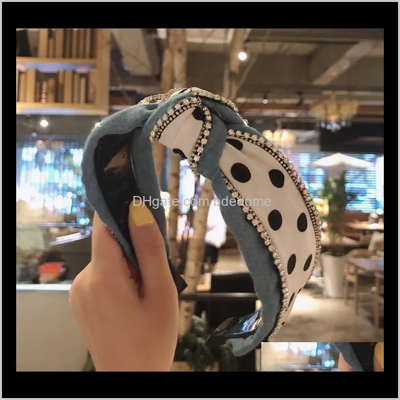  south korea`s high-end hair accessories korean version of polka dot denim art inlaid with diamonds, knotted in the middle,