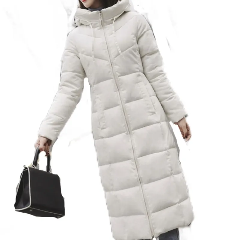 S-6XL autunno inverno Donna Taglie forti Moda cotone Piumino con cappuccio lungo Parka Giacche calde Cappotto invernale femminile 210519