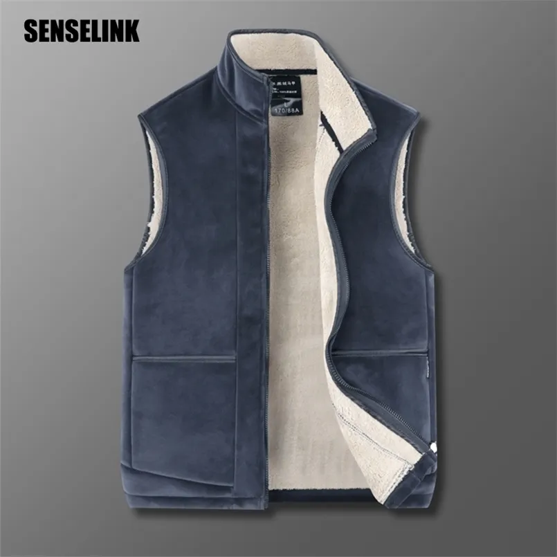 Mannen Rits Casual Mode Katoen Winterjas Mouwloze Vest Fleece Warm Bovenkleding Jassen Plus Maat 6XL 211104