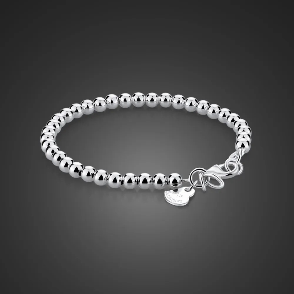 Äkta enkla 100% 925 sterling pärlor för kvinna solid silver flicka barn armband förälder-barn smycken