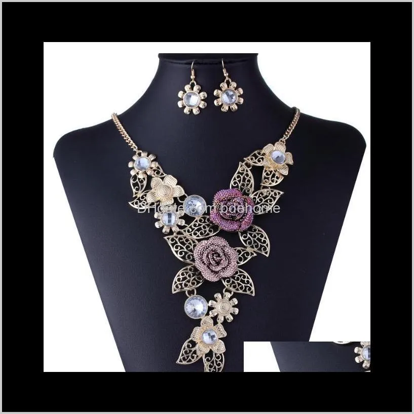 vintage hollow out flowers bridal jewelry set european and american style women jewelry set pearl jewelry set