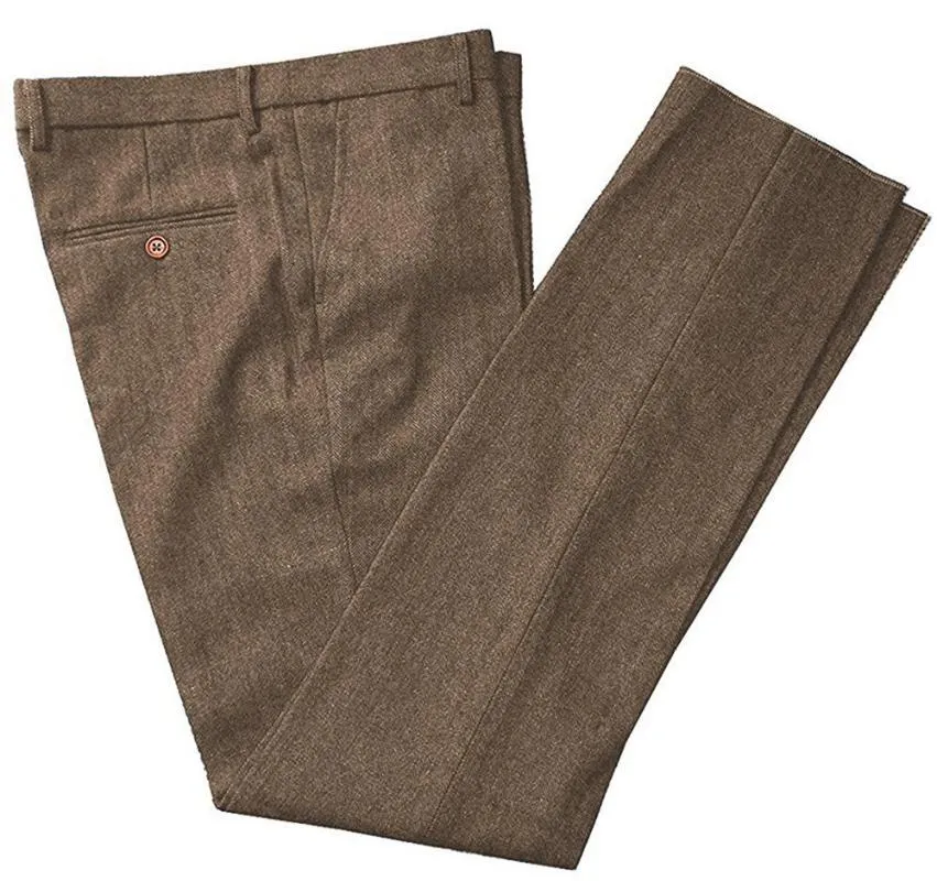 Mäns Business Formal Leisure Brown Pass Pants Slim Fit Byxor för bröllopsfest med dold expanderbar midja