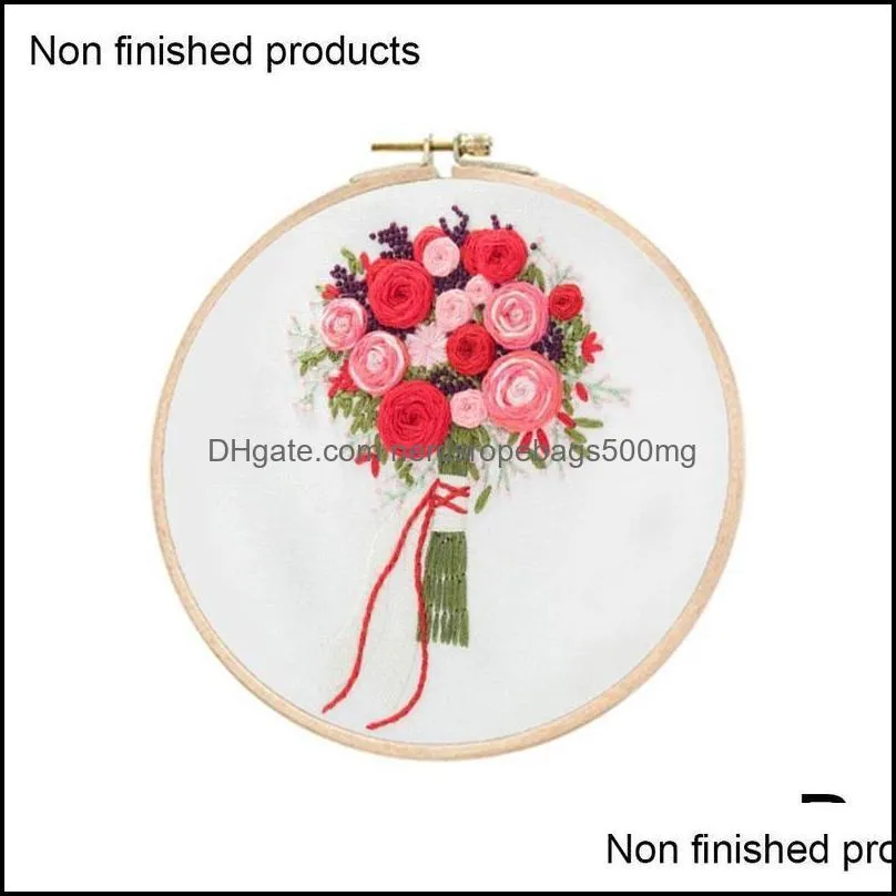 Other Arts And Crafts 1pcs Embroidery Kit Hoop Diy Flowers Plants Pattern Kruissteek Borduurpakket Punch Needle Para Bordar Bastidor St