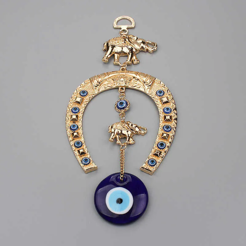 Lucky Eye Evil Eye Islam Koran Hängender glücklicher goldfarbener Elefant Schlüsselanhänger Wandbehang zur Dekoration G1019
