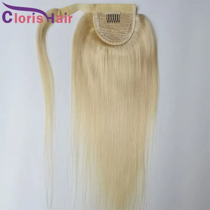 # 613 Blonde Cheveux Humains Queue De Cheval Envelopper Clip Dans Les Extensions Pour Les Femmes Droite Malaisienne Vierge Magique Pâte Naturel Queue De Poney Postiche