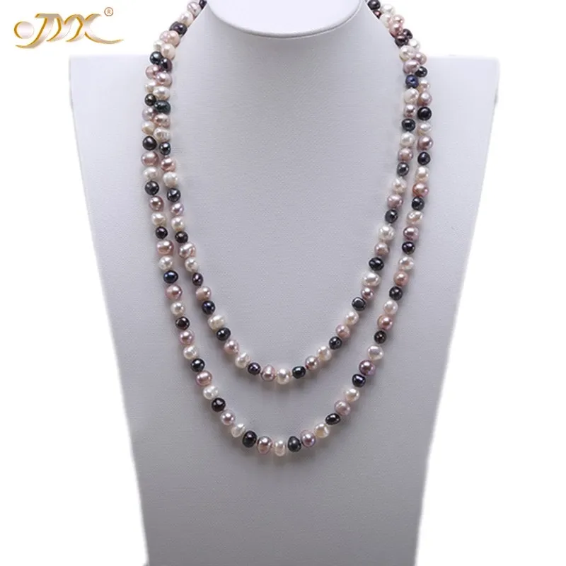 Jyx elegant stil naturlig sötvattenspärlor halsband 3 färger 8-9mm långa halsband kvinnor 47 "