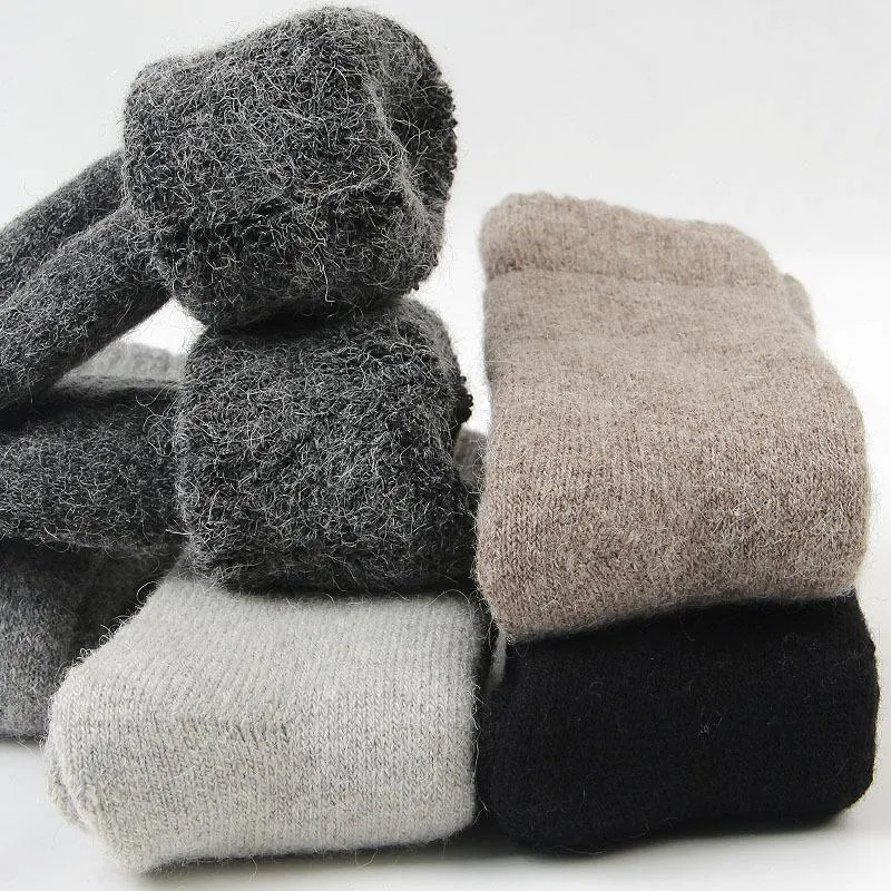 Men's Socks 3 Pairs Man Winter Thick Wool Male Tube Terry Solid Color Super Snow Woolen Warm Mens Stocking