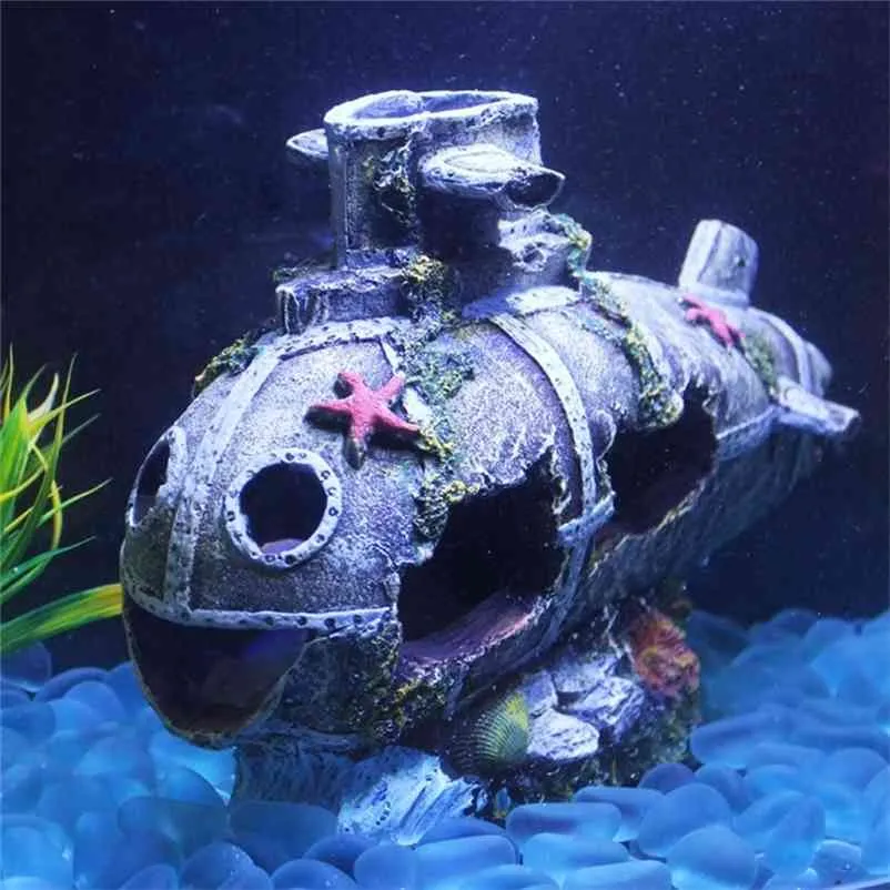 Large Broken Boat Sunk Ship Floating Wreck Submarine For Fish Tank