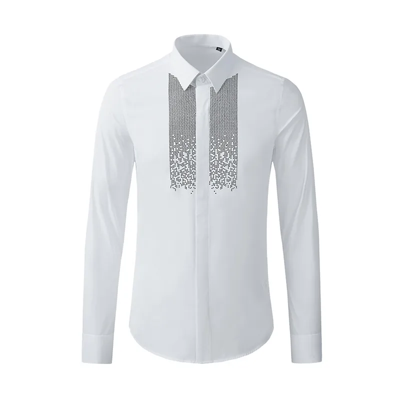 rhinestone dress shirt men Statement Men's Long Sleeve Satin Shirt - Rhinestone Accents - Red - XL