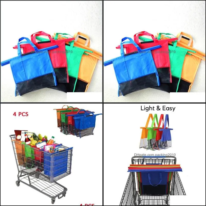 Storage Bags 4pcs/Set Thicken Cart Trolley Supermarket Shopping Foldable Reusable Eco-Friendly Shop Handbag Totes Recycle