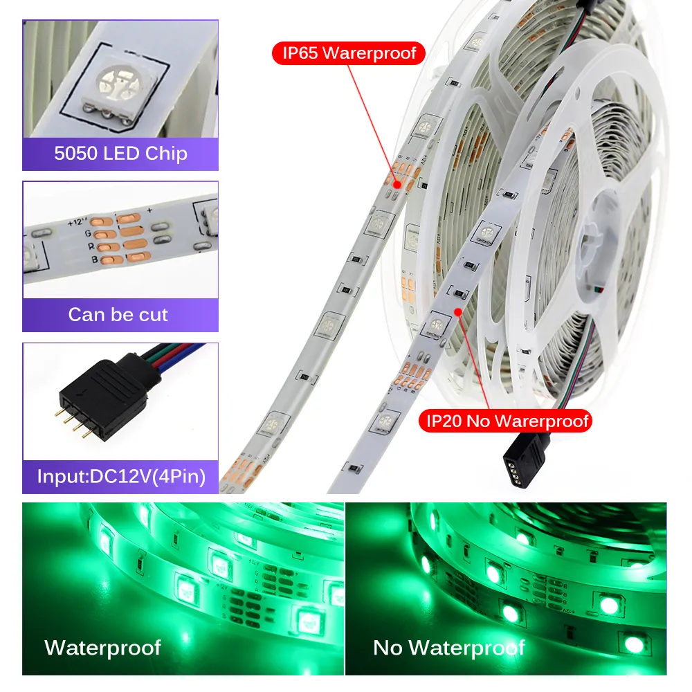LED Decoration Accessories RGB LED Strip Light 2835 / 5050 SMD Flexible  Ribbon fita led light strip RGB 5M 10M Tape Diode DC 12V Remote Control