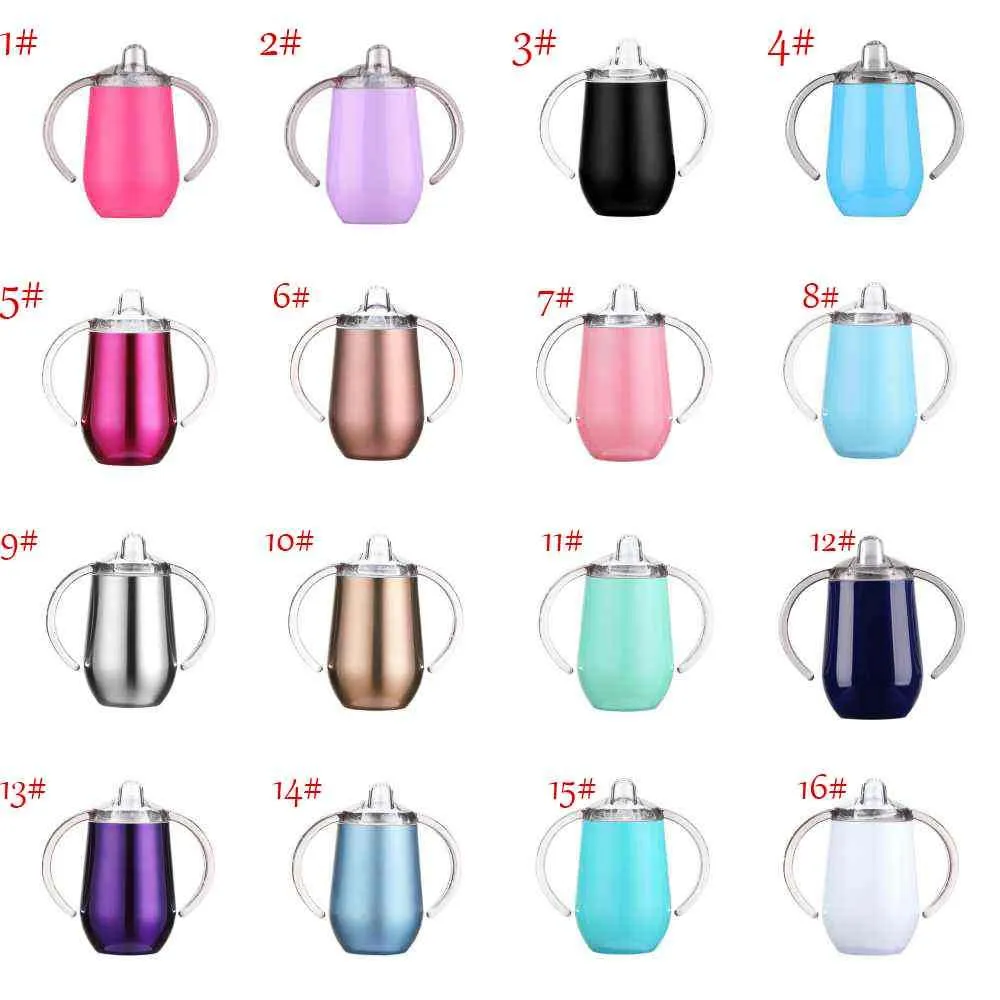 16 färgglada 10oz sublimering sippy koppar tomt diy baby mjölkflaska med handtag rostfritt stål barn dricker tumbler fy4287 0222