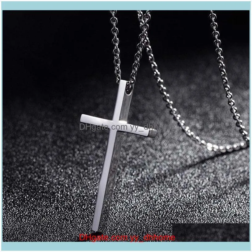 Titanium Steel Cross Pendant Necklace For Men Women Minimalist Jewelry Male Female Prayer Necklaces Chokers Silver Color Gift