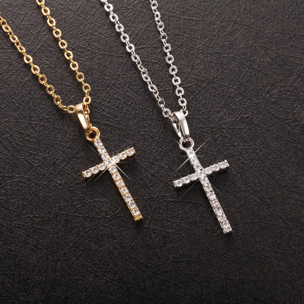 Fashion Female Pendants Dropshipping Gold Black Color Crystal Jesus Cross Pendant Necklace Jewelry for Men/women Wholesale