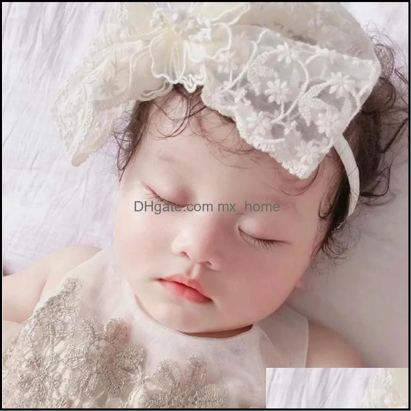 Hair Accessories Cute Mesh Bands Lace White Big Bows Hoop Korean Style Children Princess Headwrap Baby Girls Infant Fashion Headband