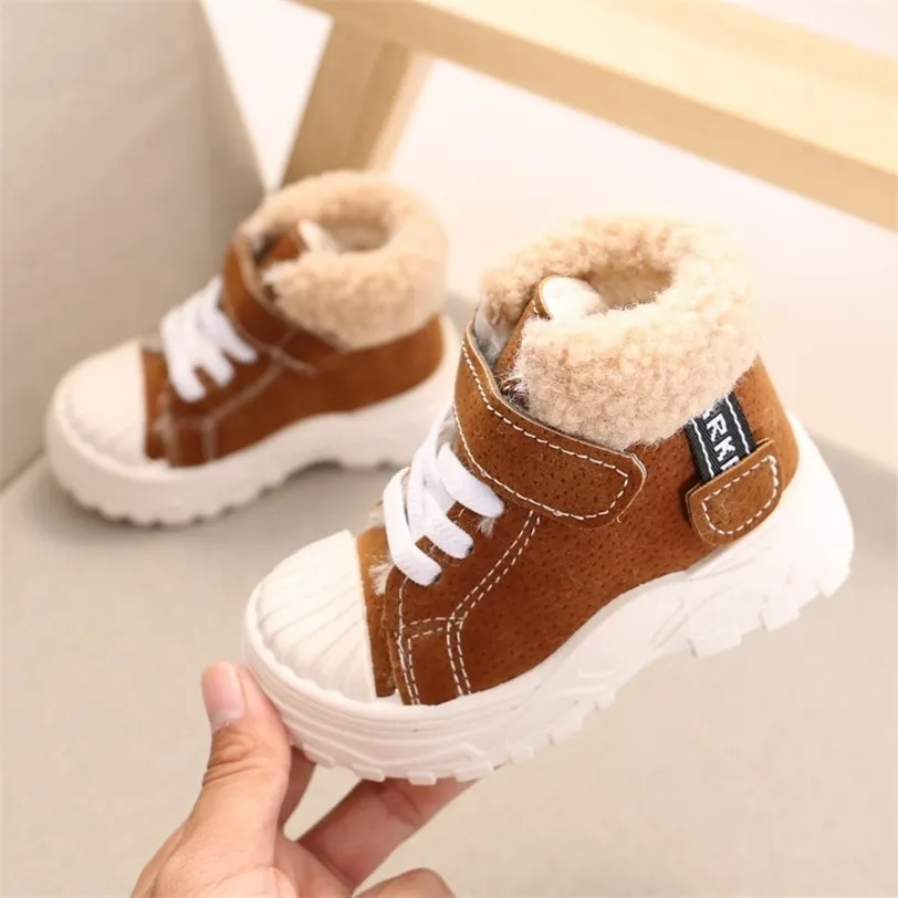 Children warm Martin boots winter boys plus thicken velvet cotton shoes girls waterproof short baby 211227