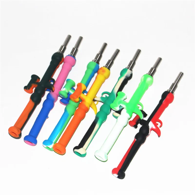 hookahs RPG Silicone Nectar Mini Water Pipes with GR2 Titanium Nail 10mm Concentrate Dab Straw Oil Rigs DHL