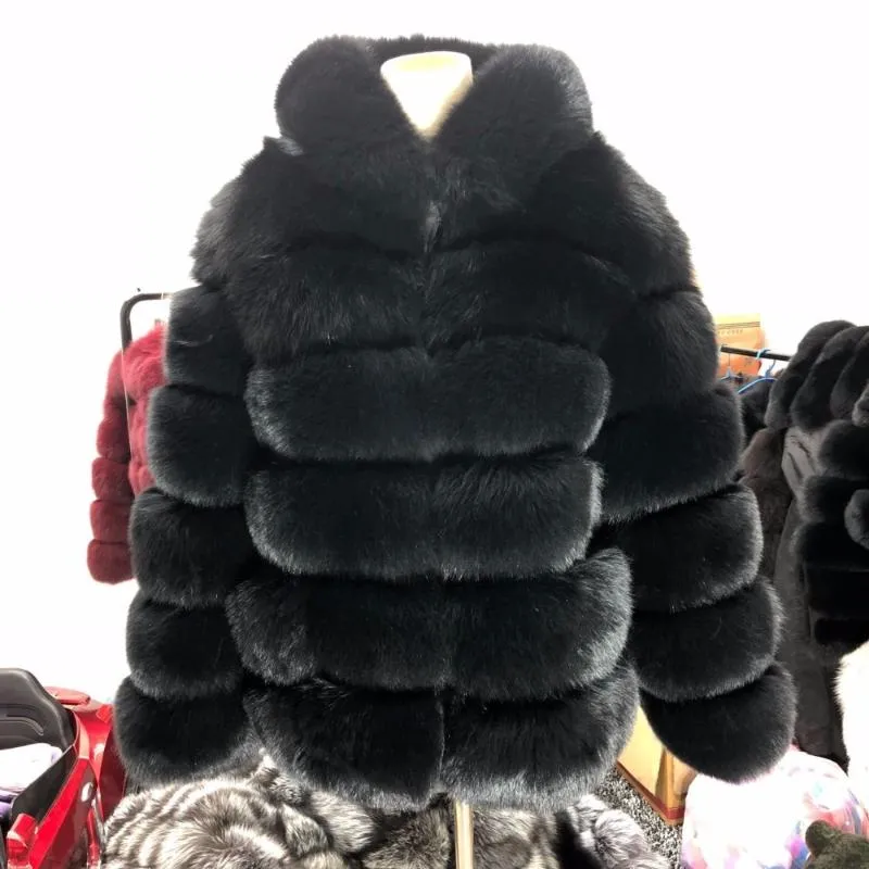 Cappotto da donna in finta pelliccia naturale Felpa con cappuccio nera Moda da donna Sezione lunga calda