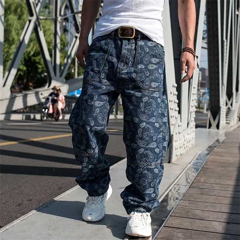 Trendiga män plus storlek jeans lösa baggy casual denim byxor raka byxor hiphop harem streetwear kläder 211111